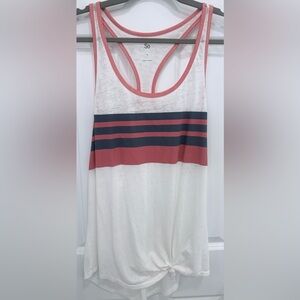 SO White with Coral and Blue Striped Tank Top